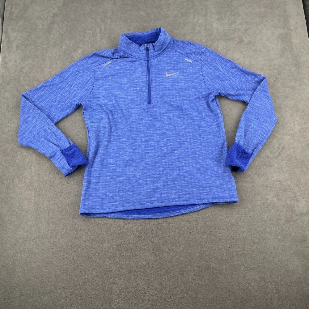 Nike Sphere Element Running Top Sz Large Blue Performance Swoosh Logo 1/4 Zip
